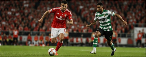 Football players competing in a Portuguese match